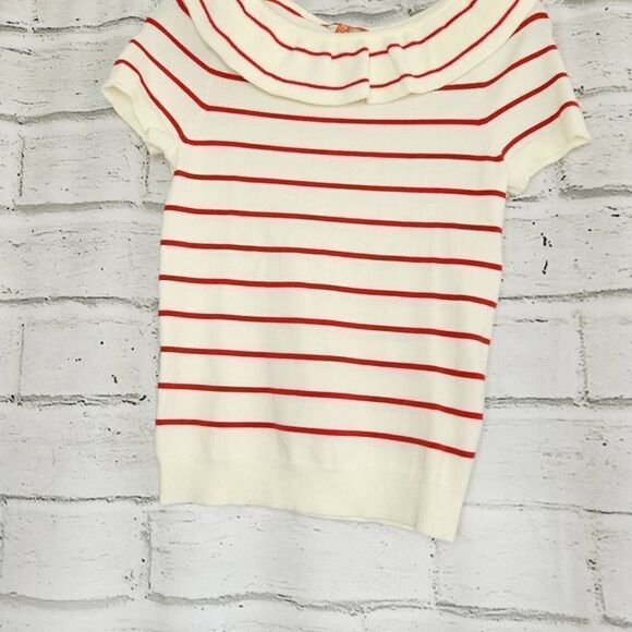 Mod Cloth Women's White Knit Striped Ruffle Short Sleeve Top Size Extra Small - Picture 3 of 10
